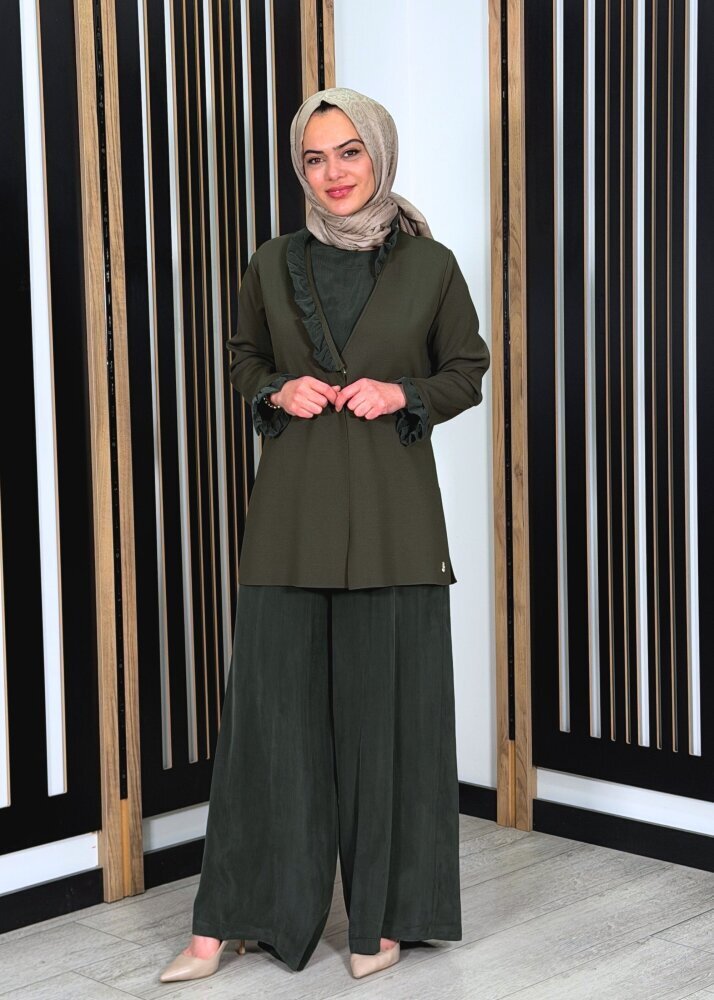 Miss Dalida Cepli Düz Renk Cupro Pantolon KHAKİ