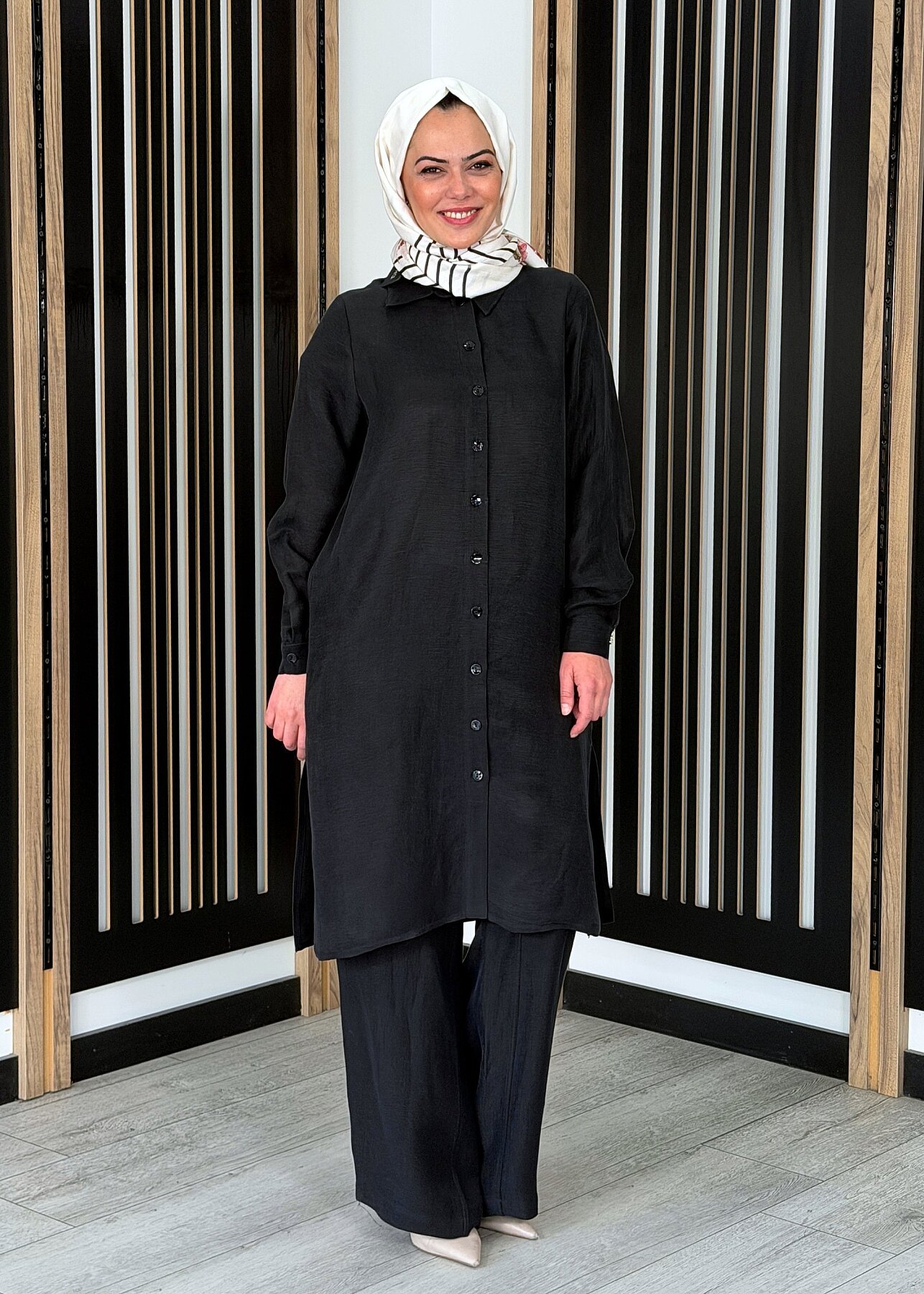 Miss Dalida Cepli İpek Keten Bol Paça Pantolon BLACK - 1