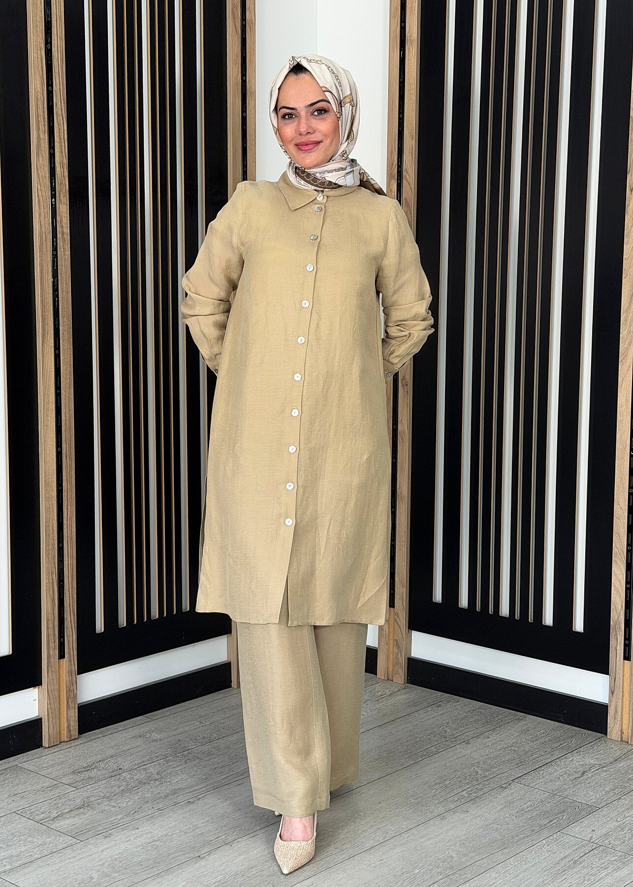 Miss Dalida Cepli İpek Keten Bol Paça Pantolon CAMEL - 3
