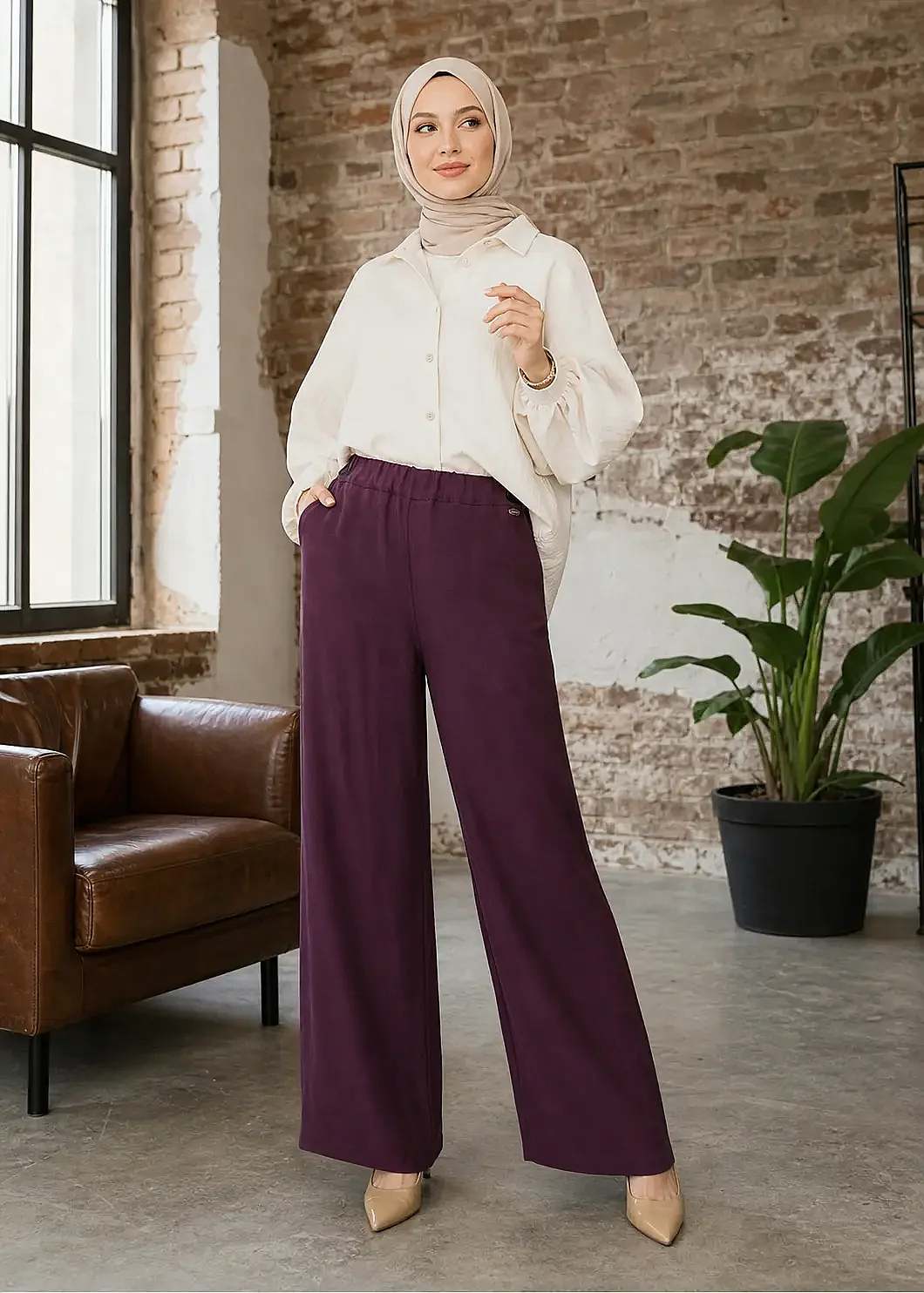 Miss Dalida Cepli İpek Keten Bol Paça Pantolon MÜRDÜM - 1