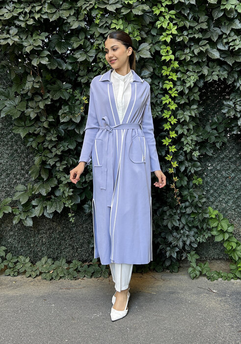 Miss Dalida Çizgi Şeritli Uzun Hırka LİLA - 1