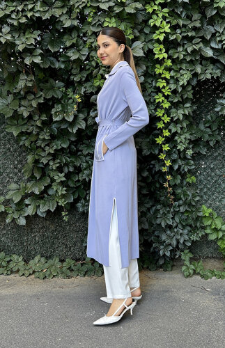 Miss Dalida Çizgi Şeritli Uzun Hırka LİLA - 2
