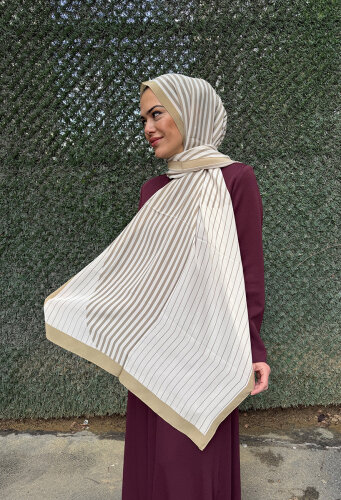 Miss Dalida Çizgili Bej Şal Craft