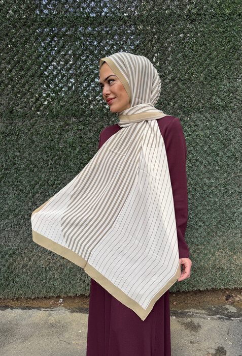 Miss Dalida Çizgili Bej Şal Craft - 1