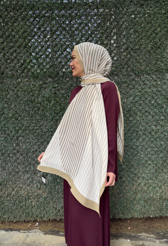 Miss Dalida Çizgili Bej Şal Craft - 2