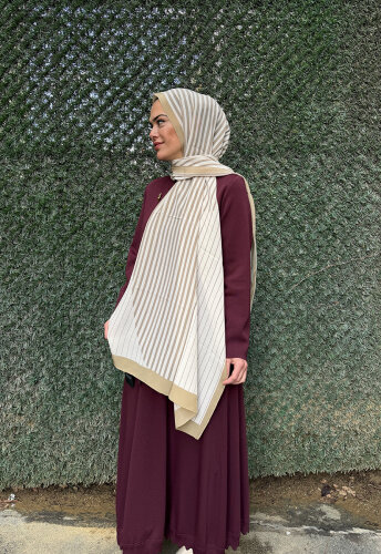 Miss Dalida Çizgili Bej Şal Craft - 3