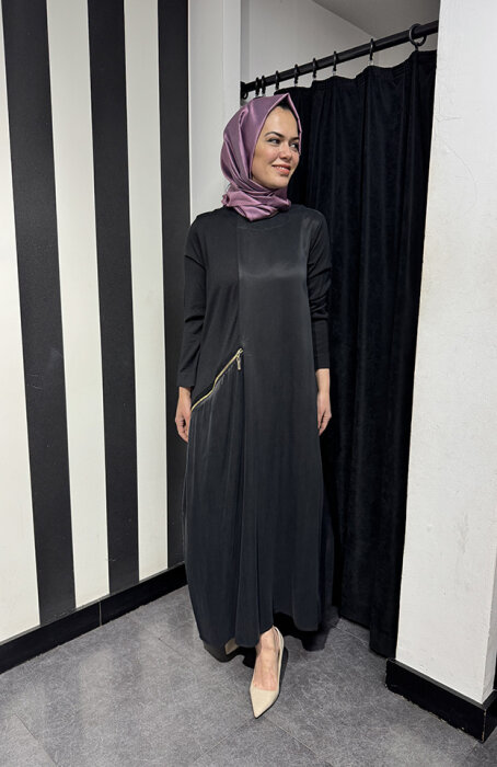 Miss Dalida Cupra Kolları Triko Elbise BLACK - 1