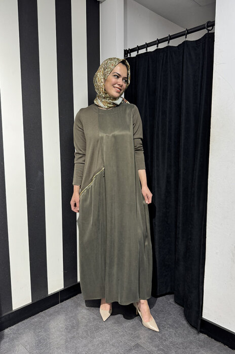 Miss Dalida Cupra Kolları Triko Elbise Toupe - 2