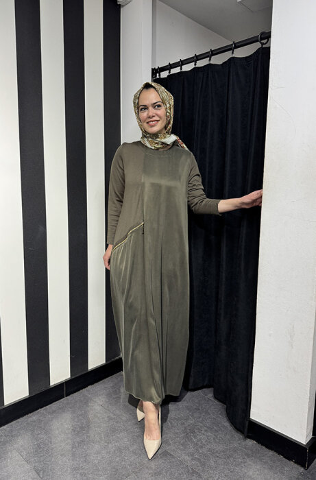 Miss Dalida Cupra Kolları Triko Elbise Toupe - 3