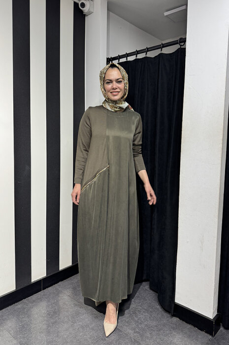 Miss Dalida Cupra Kolları Triko Elbise Toupe - 4