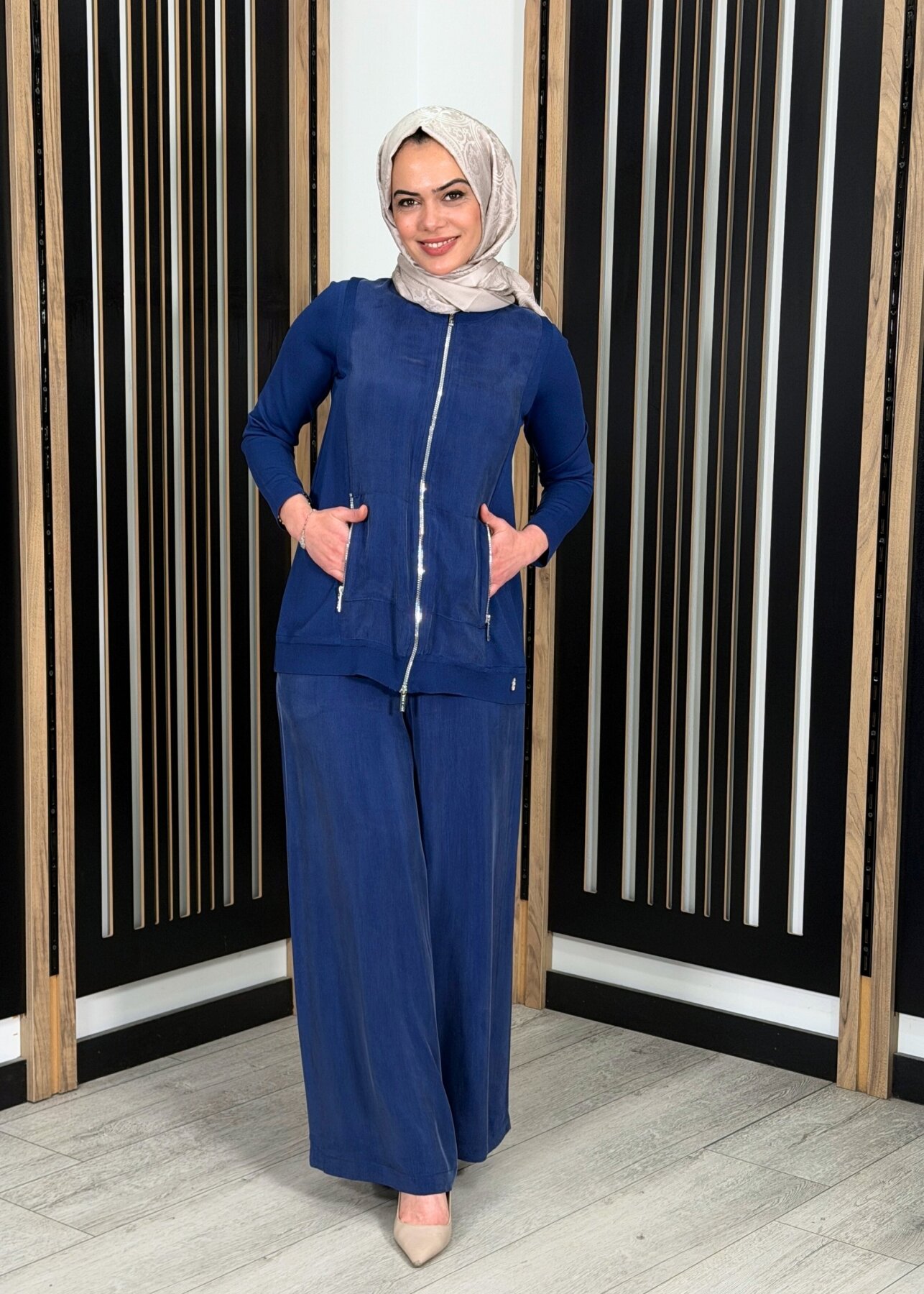 Miss Dalida Cupro Cepli Pantolon Etek Navy - 1