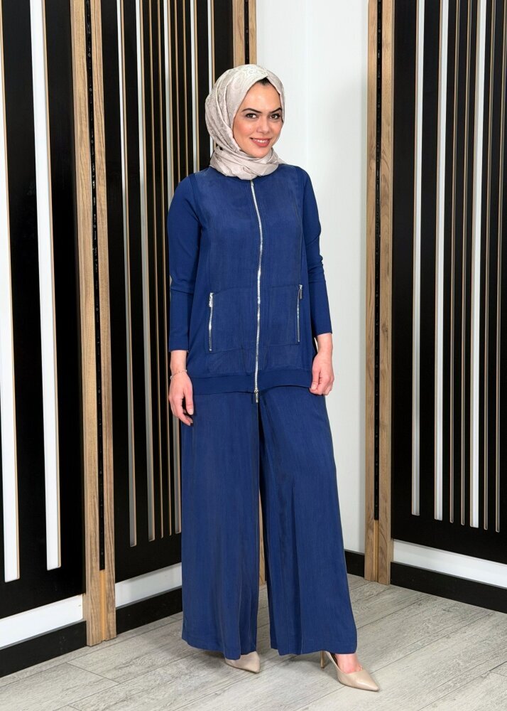 Miss Dalida Cupro Cepli Pantolon Etek Navy - 2