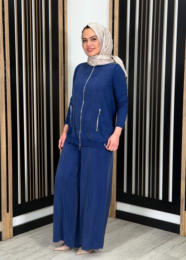 Miss Dalida Cupro Cepli Pantolon Etek Navy - 3