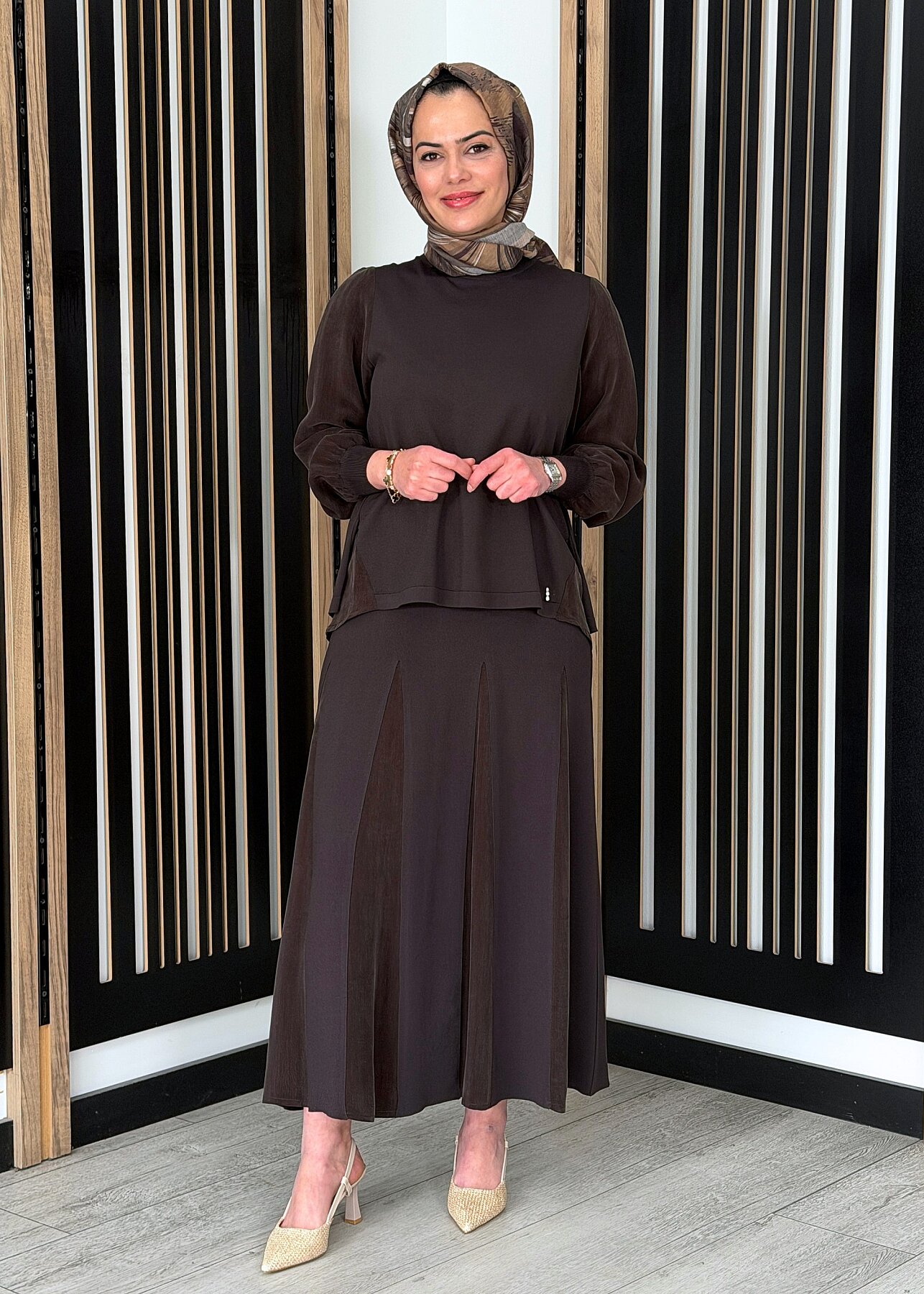Miss Dalida Cupro Detaylı Triko Etek Cacao - 3
