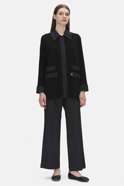 Miss Dalida Denim Detaylı Triko Ceket BLACK - 1
