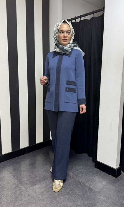 Miss Dalida Denim Detaylı Triko Ceket İNDİGO - 2