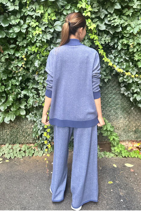 Miss Dalida Dik Yaka Fermuarlı Cepli Triko Ceket İNDİGO - 5