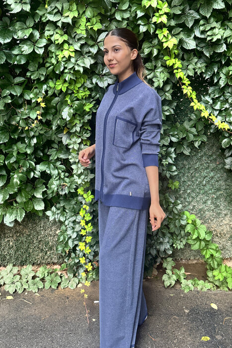 Miss Dalida Dik Yaka Fermuarlı Cepli Triko Ceket İNDİGO - 3