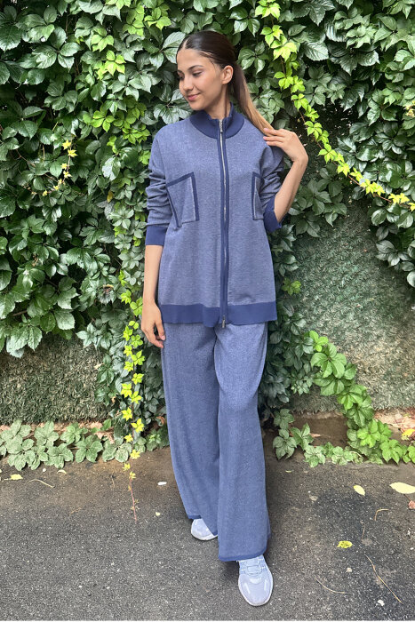 Miss Dalida Dik Yaka Fermuarlı Cepli Triko Ceket İNDİGO - 2