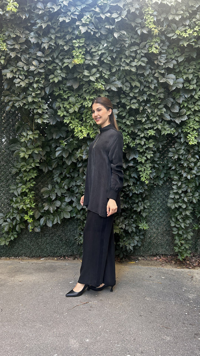 Miss Dalida Dik Yaka Fermuarlı Uzun Kollu Tunik BLACK - 3