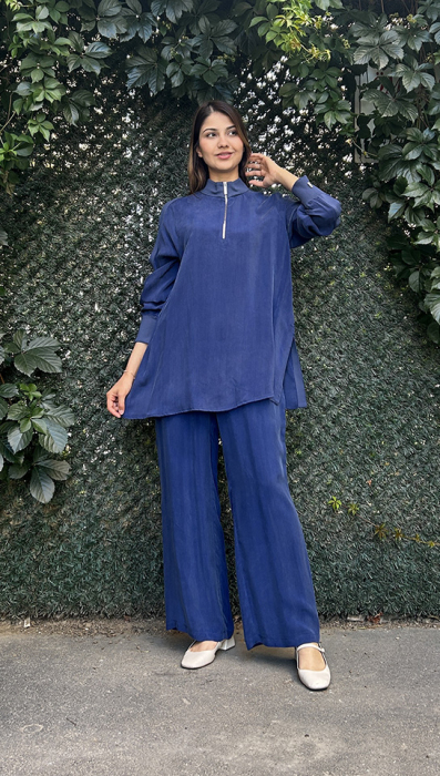 Miss Dalida Dik Yaka Fermuarlı Uzun Kollu Tunik Navy Blue - 2