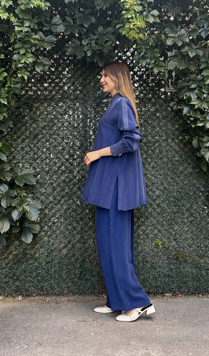 Miss Dalida Dik Yaka Fermuarlı Uzun Kollu Tunik Navy Blue - 3