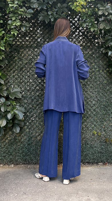 Miss Dalida Dik Yaka Fermuarlı Uzun Kollu Tunik Navy Blue - 4