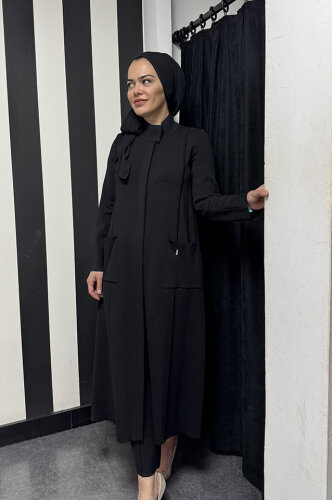 Miss Dalida Dk Yaka Uzun Triko Hırka BLACK - 2