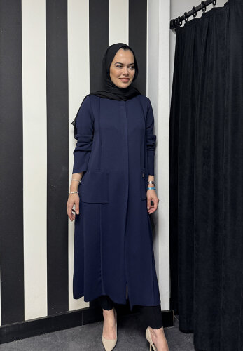 Miss Dalida Dk Yaka Uzun Triko Hırka Navy Blue - MİSS DALİDA