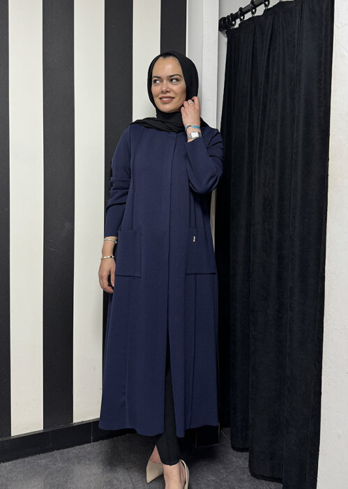 Miss Dalida Dk Yaka Uzun Triko Hırka Navy Blue - 2