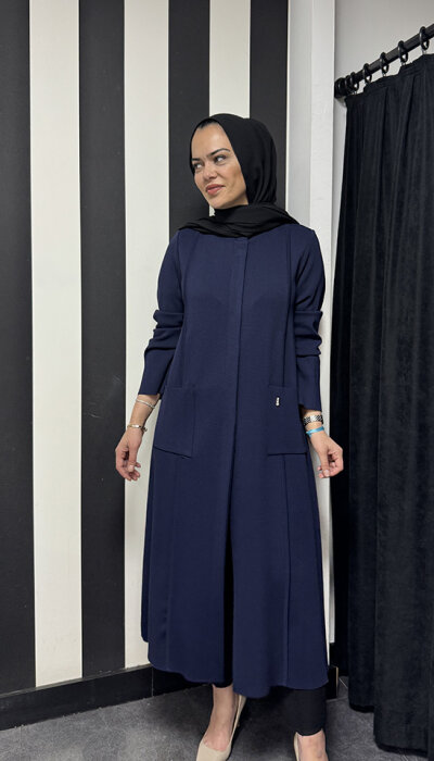 Miss Dalida Dk Yaka Uzun Triko Hırka Navy Blue - 3