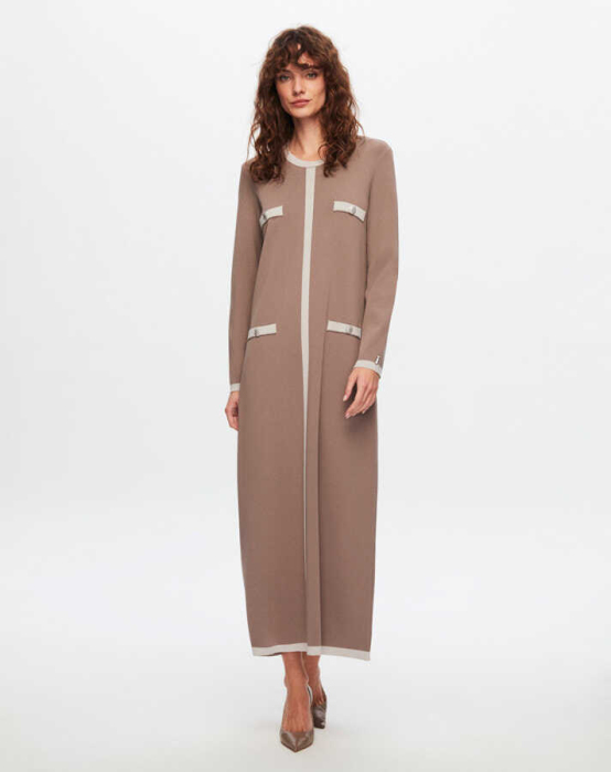 Miss Dalida Dört Düğmeli Uzun Triko Elbise MİNK - 1