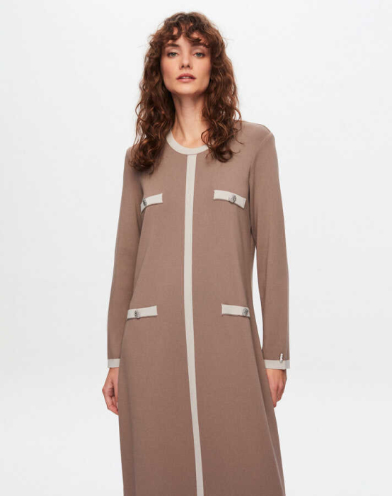 Miss Dalida Dört Düğmeli Uzun Triko Elbise MİNK - 3