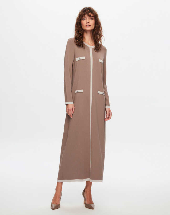 Miss Dalida Dört Düğmeli Uzun Triko Elbise MİNK - 2