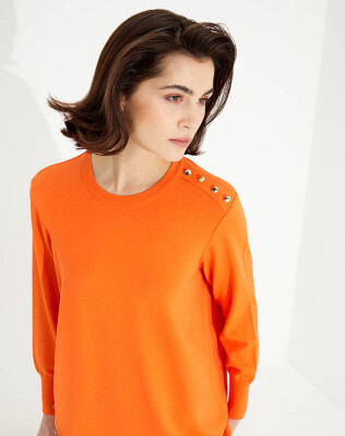 Miss Dalida Düğme Aksesuarlı Basic Tunik ORANGE - 2