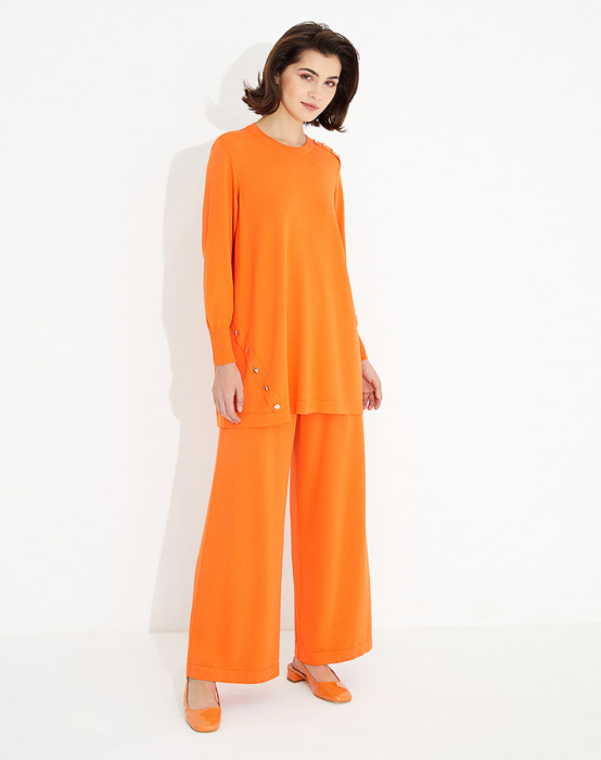 Miss Dalida Düğme Aksesuarlı Basic Tunik ORANGE - 1