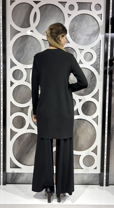 Miss Dalida Düğme Aksesuarlı Düz Renk Triko Tunik BLACK - 2