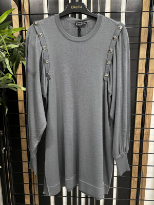 Miss Dalida Düğme Detaylı Balon Kollu Tunik Omera/Dark Grey - 7