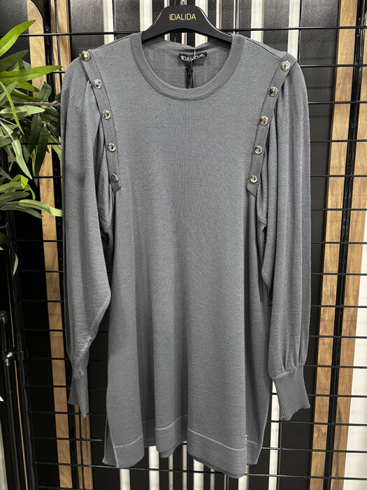 Miss Dalida Düğme Detaylı Balon Kollu Tunik Omera/Dark Grey - 7