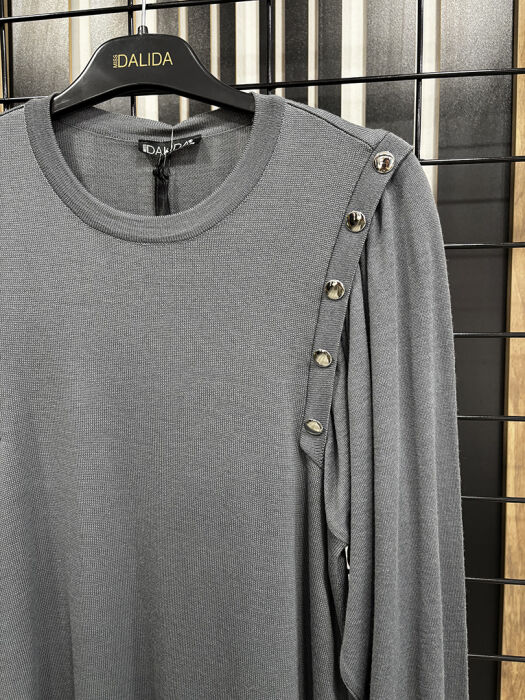 Miss Dalida Düğme Detaylı Balon Kollu Tunik Omera/Dark Grey - 6