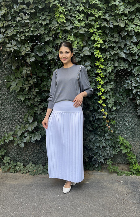 Miss Dalida Düğme Detaylı Balon Kollu Tunik Omera/Dark Grey - 3