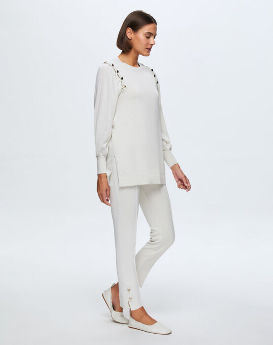 Miss Dalida Düğme Detaylı Balon Kollu Tunik Volo/Smoke - 1