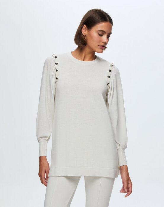 Miss Dalida Düğme Detaylı Balon Kollu Tunik Volo/Smoke - 2