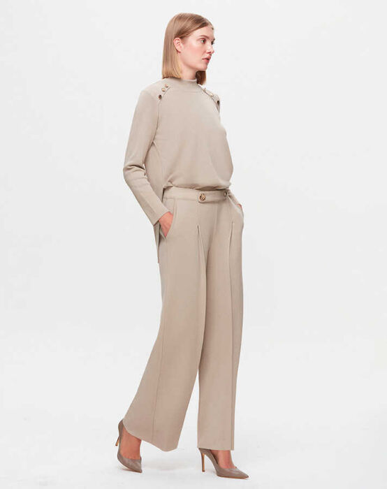 Miss Dalida Düğme Detaylı Bol Paça Pantolon Stone - 2