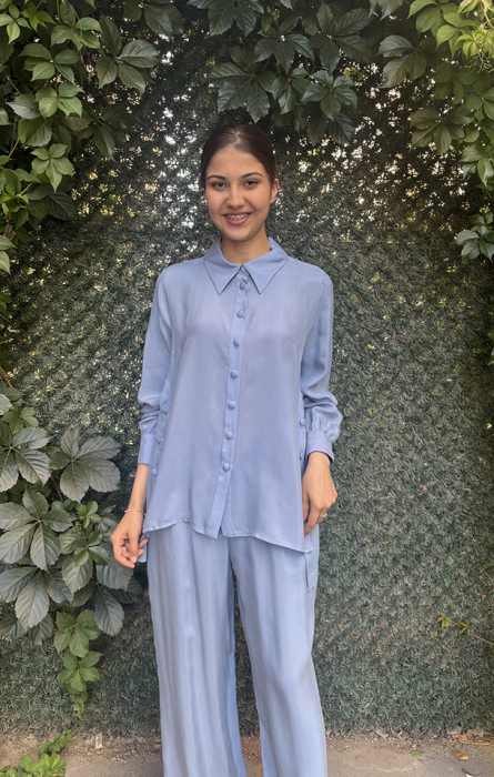 Miss Dalida Düğme Detaylı Cupra Gömlek BLUE - 1