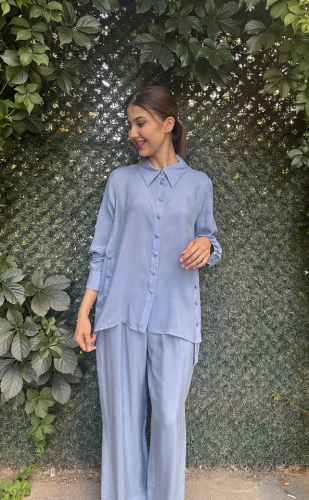 Miss Dalida Düğme Detaylı Cupra Gömlek BLUE - 2