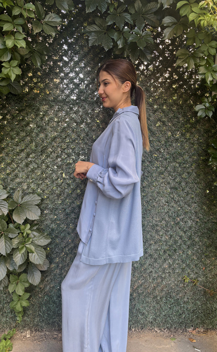 Miss Dalida Düğme Detaylı Cupra Gömlek BLUE - 3