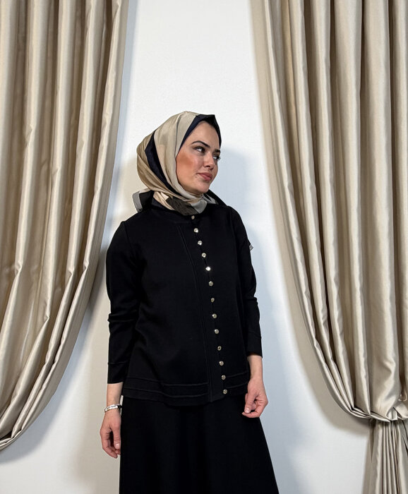 Miss Dalida Düğme Detaylı Triko Ceket BLACK - 2