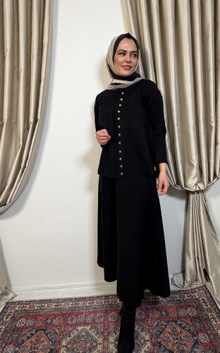 Miss Dalida Düğme Detaylı Triko Ceket BLACK - 3