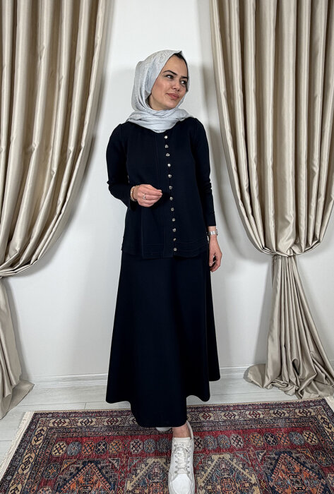 Miss Dalida Düğme Detaylı Triko Ceket LACİVERT - 2